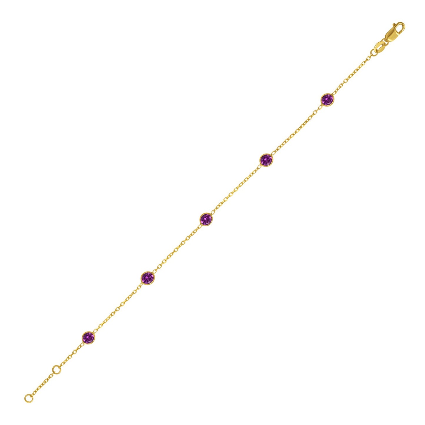 14K Yellow Gold Pink Sapphire Station Bracelet on white background