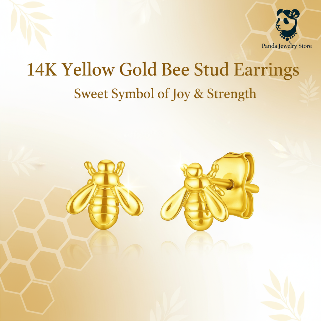 14K Yellow Gold Bee Stud Earrings Banner