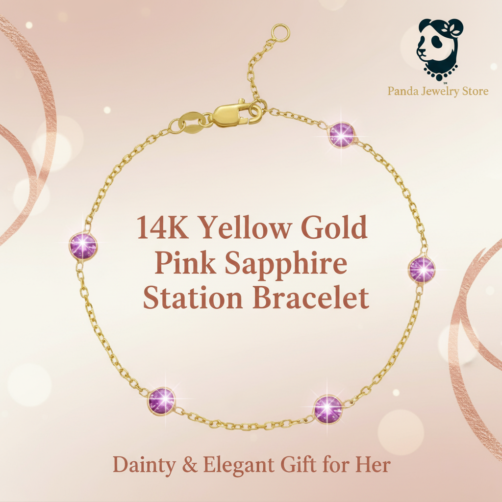 14K Yellow Gold Pink Sapphire Station Bracelet Promotional Banner