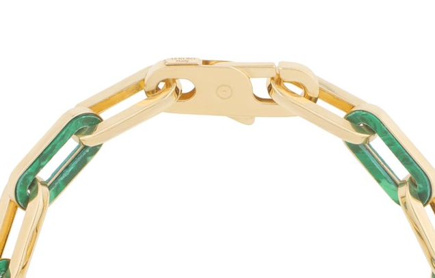 14k Yellow Gold Malachite Paperclip Gem Link Bracelet (7.00 mm)