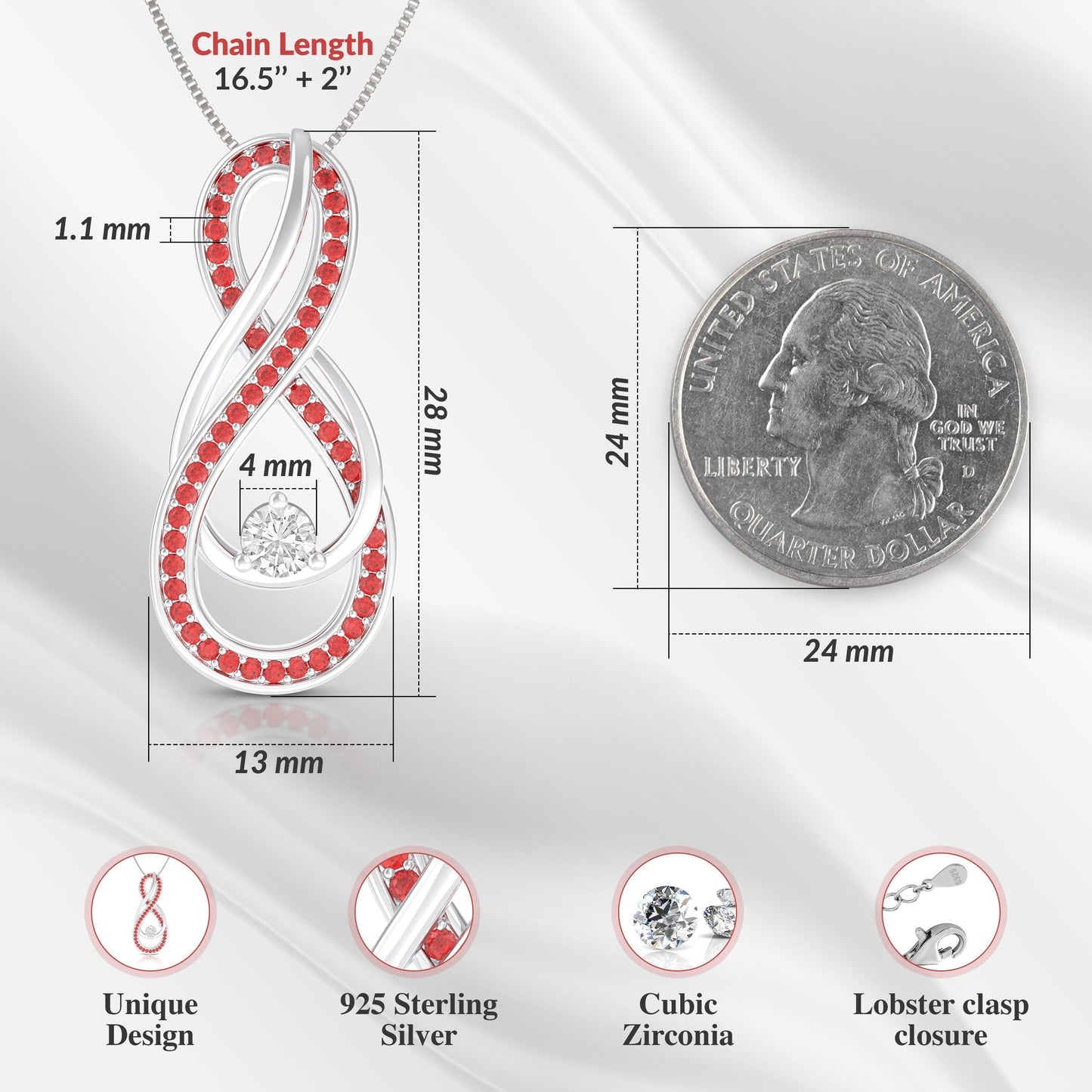 Alexandrite Lavender Infinity Birthstone Necklace Silver - June Gemstone