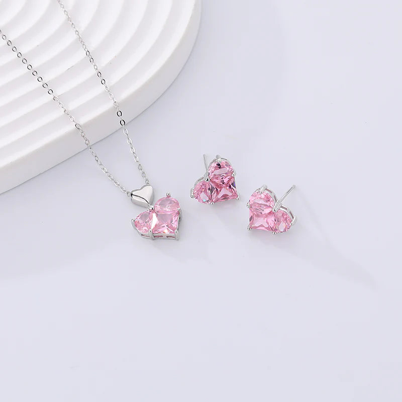 White Gold Pink Heart Pendant Necklace