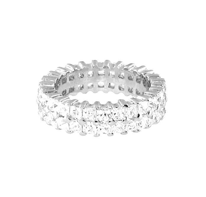 Luxury Silver Eternity Ring – Double Row of Dazzling Cubic Zirconia
