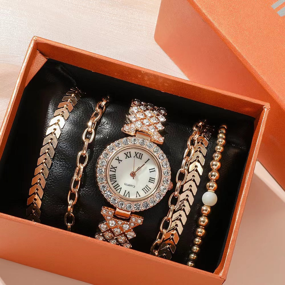 🐼Diamond Women's Bracelet Watch Luxury Fashion Gift Box Watch Bracelet Six-piece Set