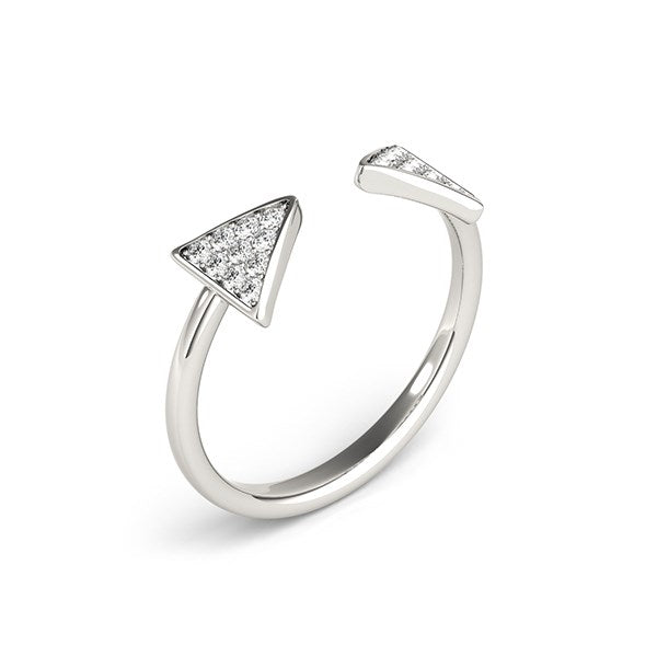 Silver ring with diamond accents on a white background