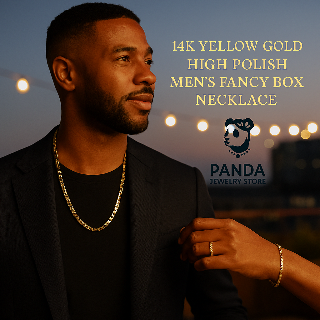 ❄️14k Yellow Gold High Polish Mens Fancy Box Necklace (5.0mm)