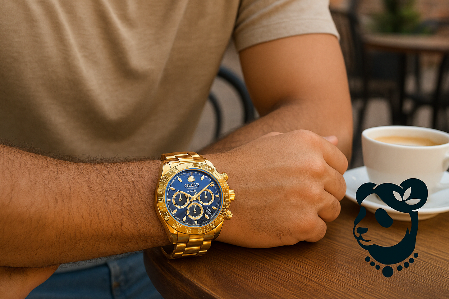 Men's Royal Blue Gold Chronograph Watch – Deep Waterproof Luxury Timepiece