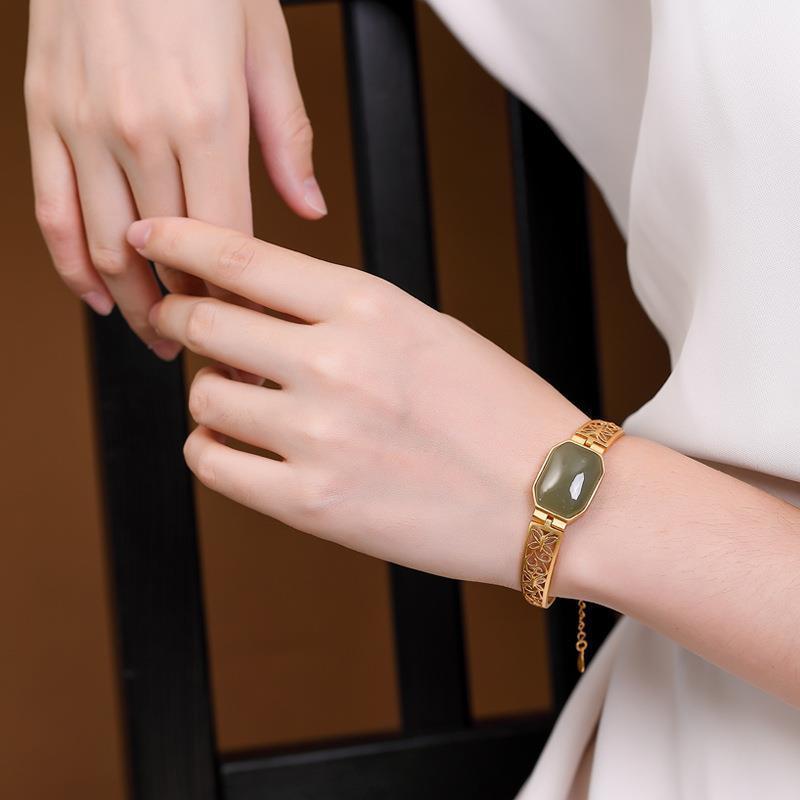 Original S925 Sterling Silver Gold-plated Hetian Vintage Bracelet