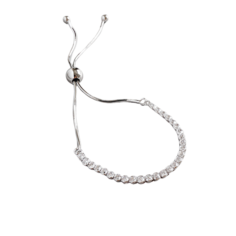Fashion Simple CZ Beads 925 Sterling Silver Adjustable Bracelet