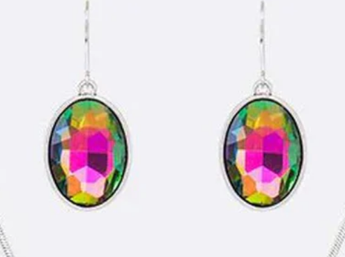 Prism Mirage Jewelry Set – Rainbow Crystal Pendant & Earrings