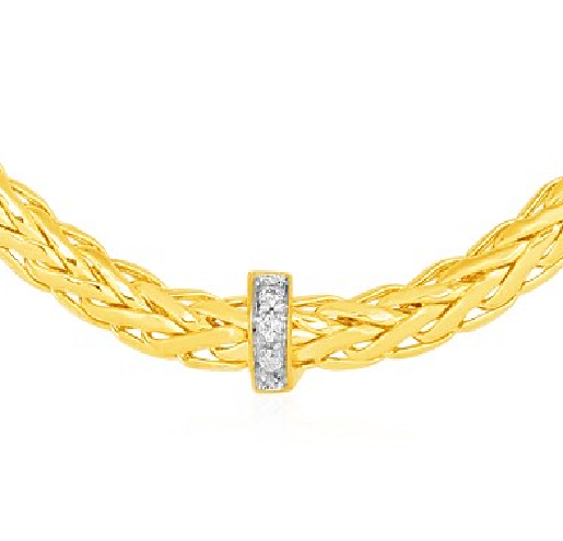 Woven Rope Necklace with Diamond Accents in 14k Yellow Gold