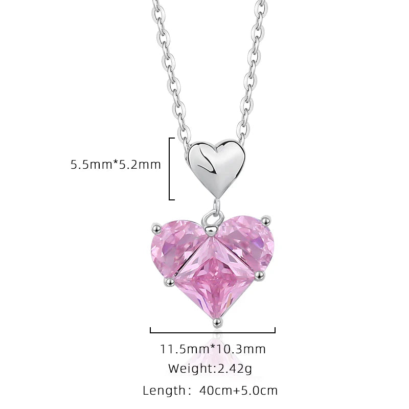 White Gold Pink Heart Pendant Necklace