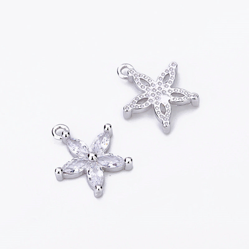 Sweet CZ Star Flower 925 Sterling Silver DIY Charm