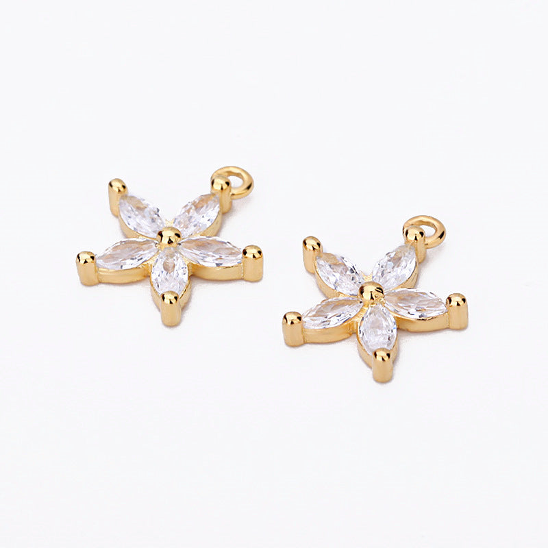 Sweet CZ Star Flower 925 Sterling Silver DIY Charm