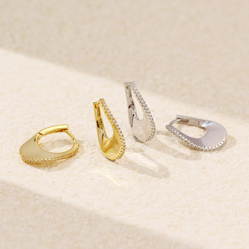 Luxury 925 Gold-Plated U-Shaped Hoop Earrings with Sparkling Stones
