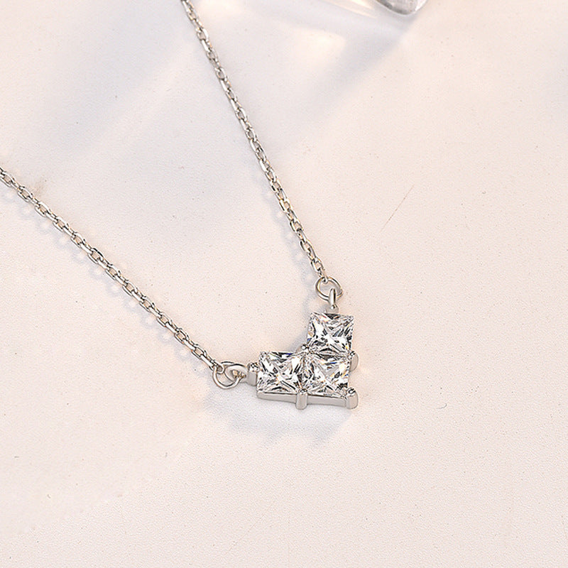 2019 New Square CZ Heart Love 925 Sterling Silver Necklace
