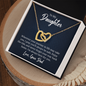 To My Daughter | From Dad | Rose gold finish or 18k yellow gold finish | Interlocking Hearts | Adjustable length 18"-22" | Lobster clasp