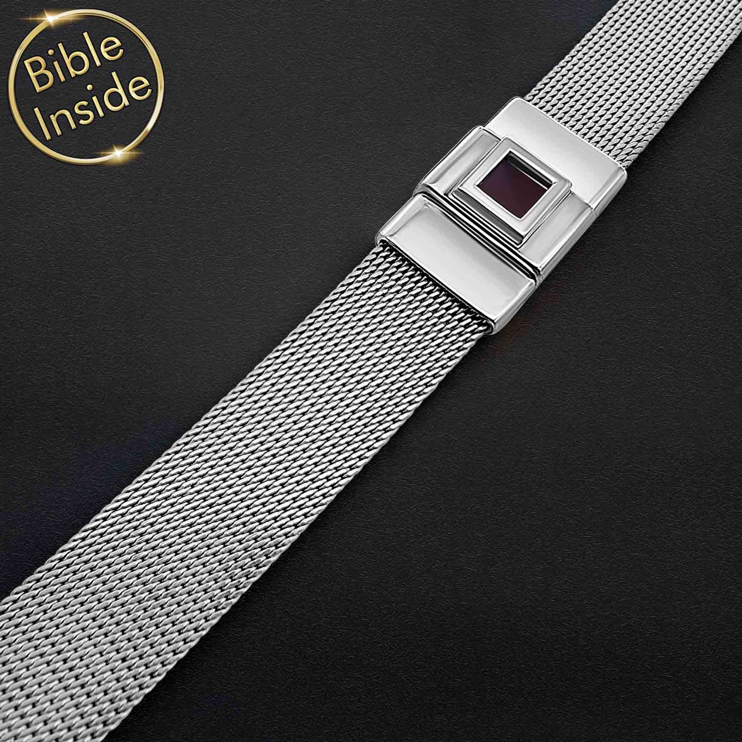 Christian Bracelet for Men with the Holy Bible - White Gold Noble Path Bracelet