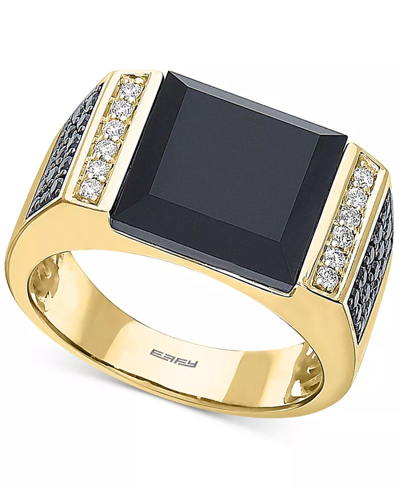 EFFY® Men'S Black Onyx & Diamond (5/8 Ct. T.W.) Ring in 14K Gold