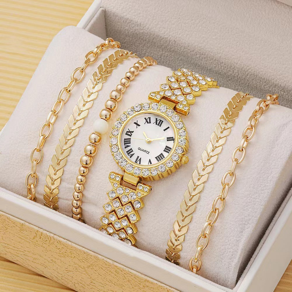 🐼Diamond Women's Bracelet Watch Luxury Fashion Gift Box Watch Bracelet Six-piece Set