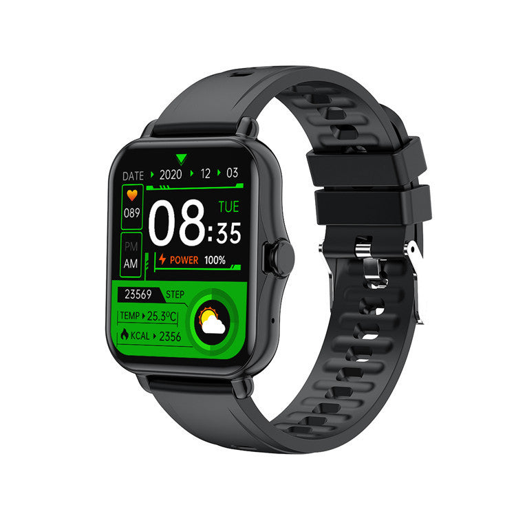 Smartwatch with a black band on a white background