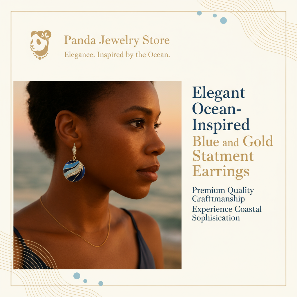 Elegant Ocean-Inspired Blue and Gold Statement Earrings Promotional Banner