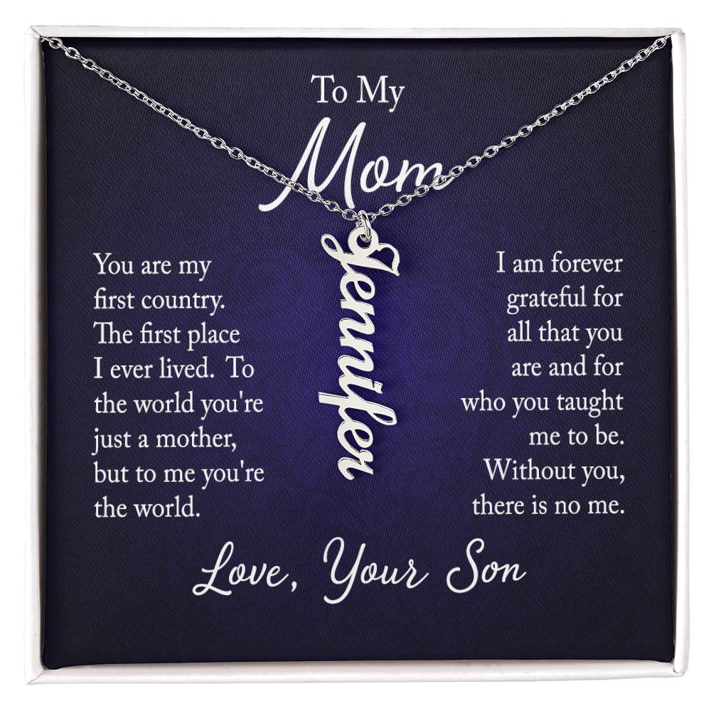 Personalized Vertical Name Necklace for Mom - 18K Gold and Stainless Steel options - Mother's Day gift from son with custom engraving