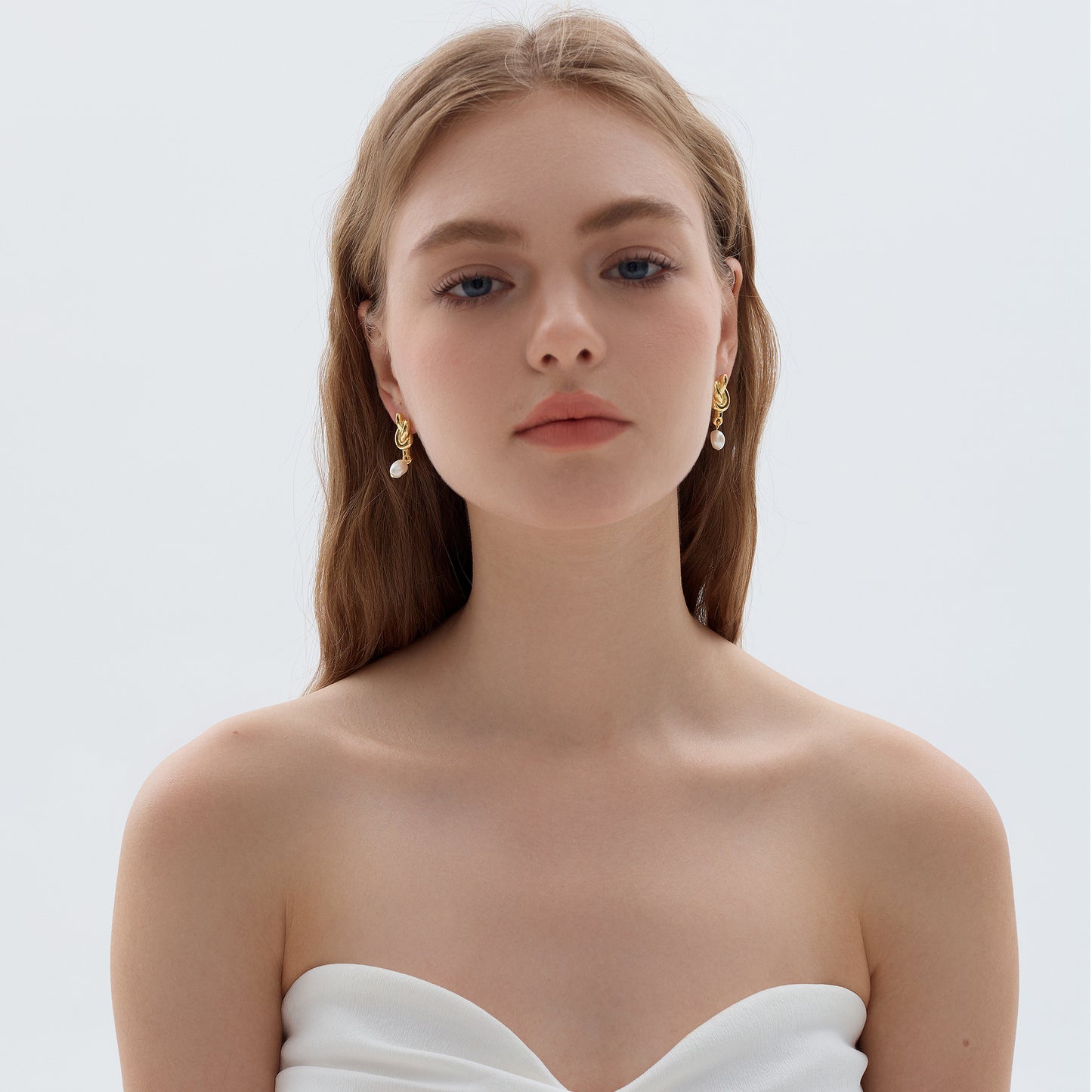 18K Gold Plated Knot Earrings with Freshwater Pearl Drop