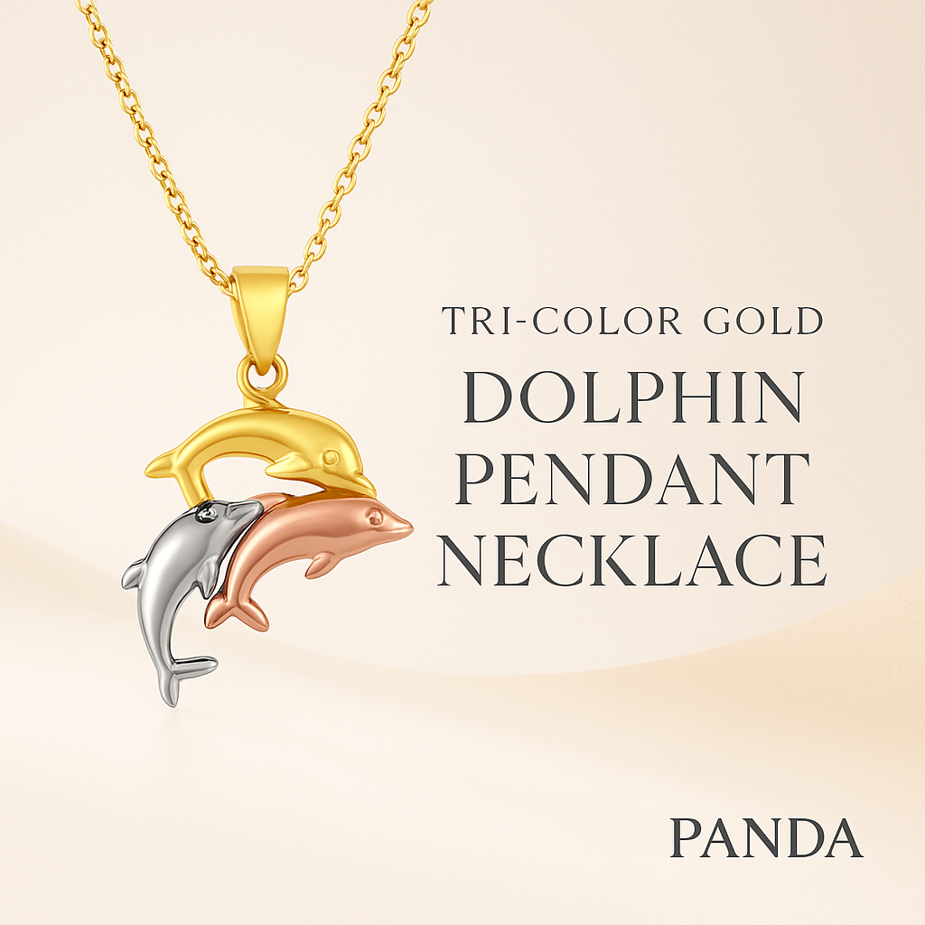 Tri-Color Gold Dolphin Pendant Necklace Promotional Banner
