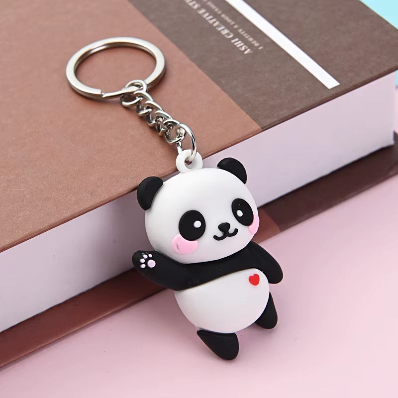 Cute Cartoon Couple Panda Keychain Pendant Car Bag Key Chains for Women Jewelry Gift