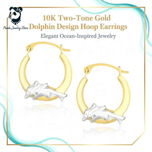 10K Two-Tone Gold Dolphin Design Hoop Earrings Banner