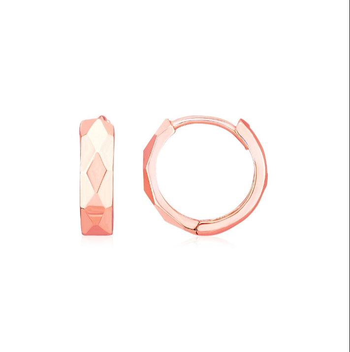 14K Rose Gold Faceted Huggie Earrings – Elegant & Modern Design
