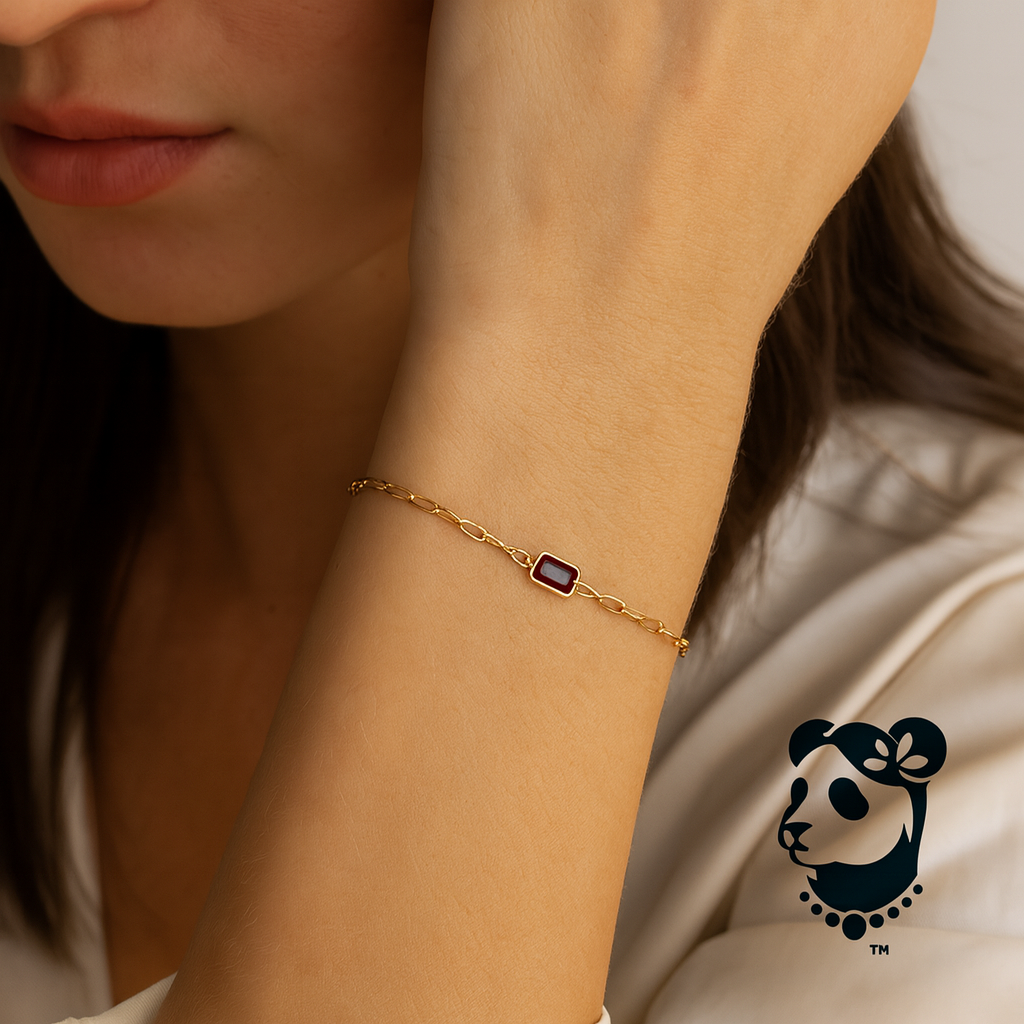 14K Yellow Gold Garnet Paperclip Bracelet (1.50 mm)