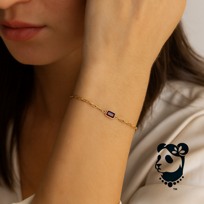 14K Yellow Gold Garnet Paperclip Bracelet (1.50 mm)