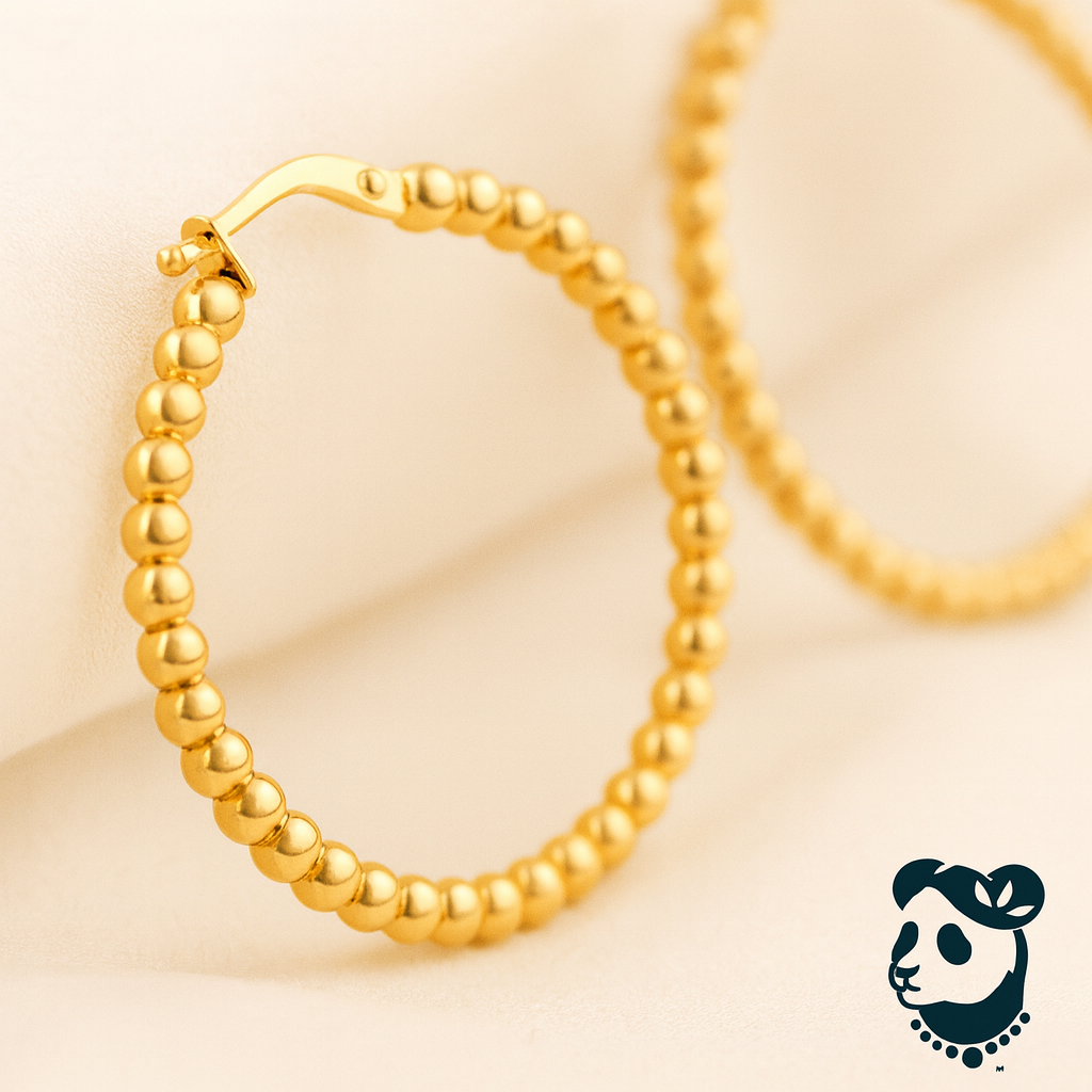 🍷14K Yellow Gold Polished Large Bead Hoop Earrings