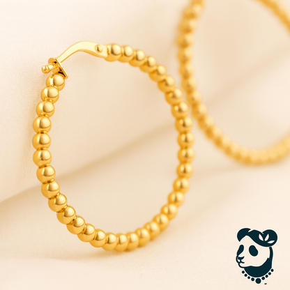 🍷14K Yellow Gold Polished Large Bead Hoop Earrings