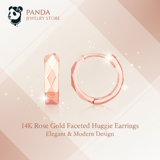 14K Rose Gold Faceted Huggie Earrings Banner