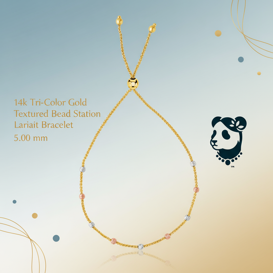 14k Tri-Color Gold Textured Bead Station Lariat Bracelet Promotional Banner