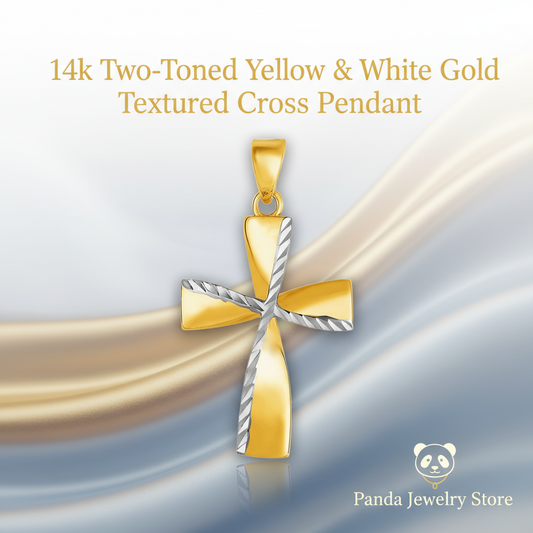 💎14k Two-Toned Yellow and White Gold Textured Cross Pendant