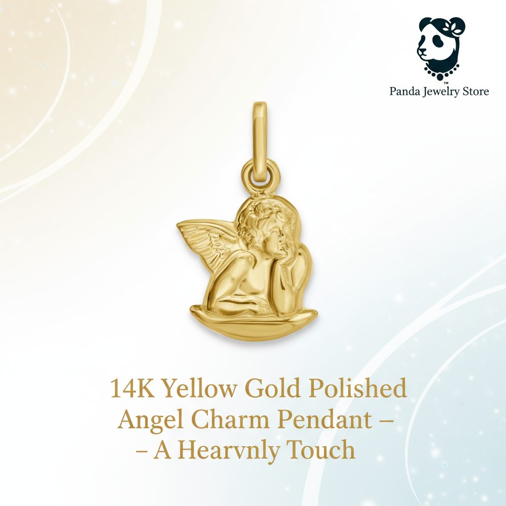 ✨14K Yellow Gold Polished Angel Charm Pendant