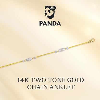 🍎14k Two-Tone Gold Chain Anklet with Rope Design Oval Stations