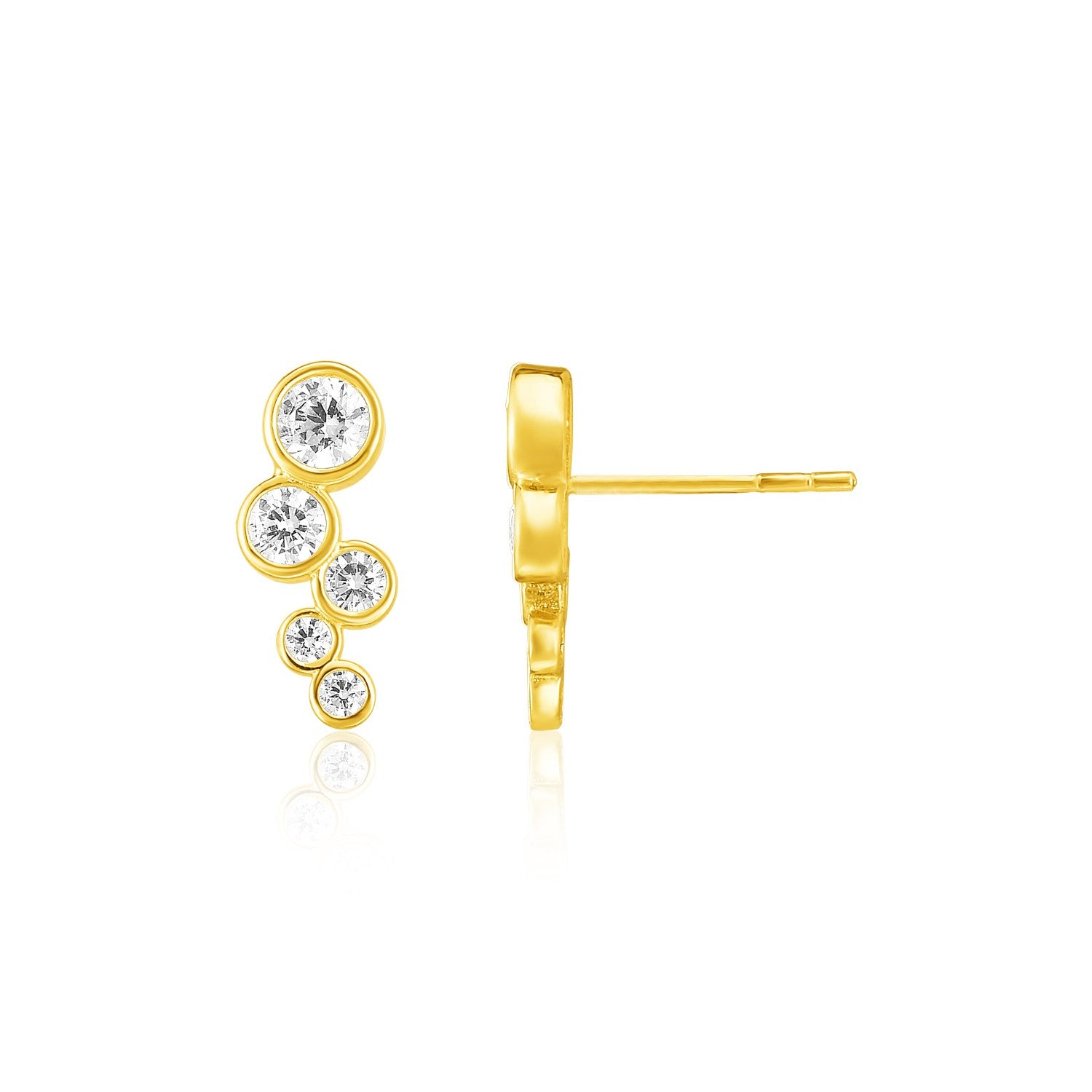 Gold earring with clear gemstones on a white background