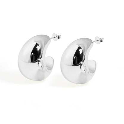 Sculptural Gold Crescent Earrings – Elegant Electroformed S999 Silver Hoops