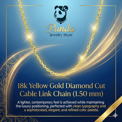 Gold chain necklace with Panda Jewelry Store branding on a blue background