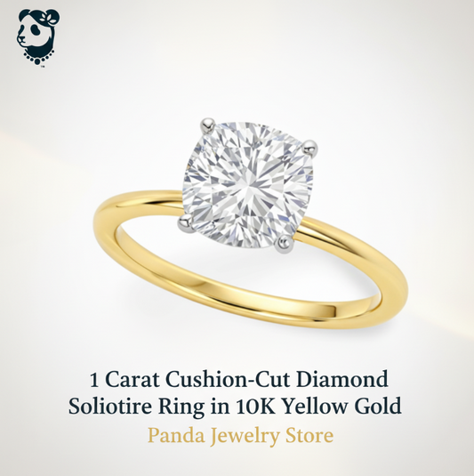 ❄️1 Carat Cushion Lab Grown IGI G/VS1 Diamond Solitaire Ring in 10K Yellow Gold