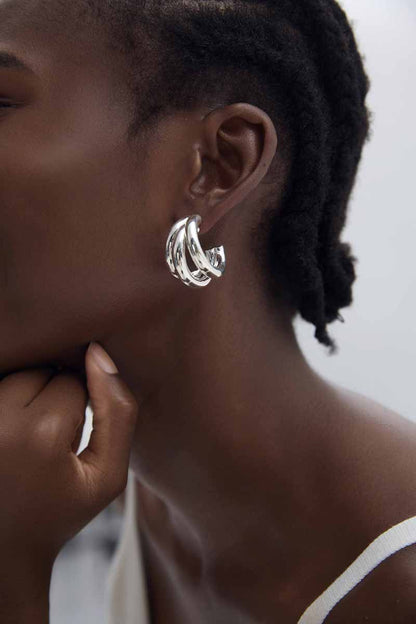 Triple Band Gold-Plated Hoop Earrings – Bold Hollow Caged Studs