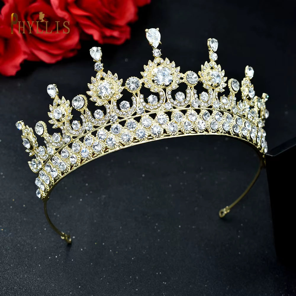 A158 New Golden Bride Crown Princess Headwear Birthday Rhinestone Headband Wedding Hair Jewelry Bridal Tiaras Vintage Headpieces