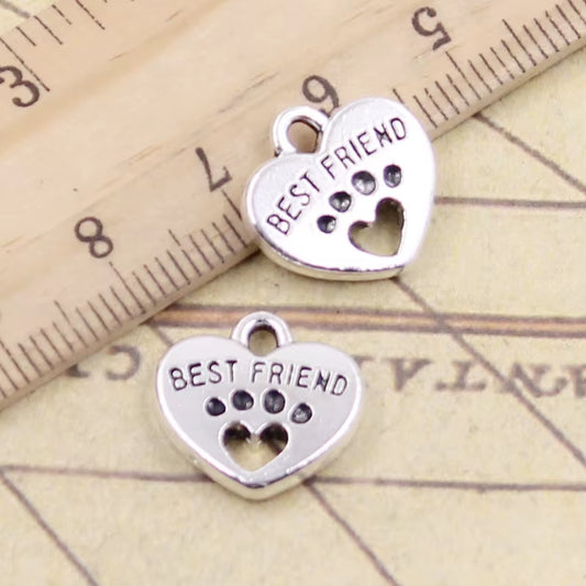 10Pcs Charms Heart Best Friend Lock 14X15Mm Tibetan Bronze Silver Color Pendants Antique Jewelry Making DIY Handmade Craft