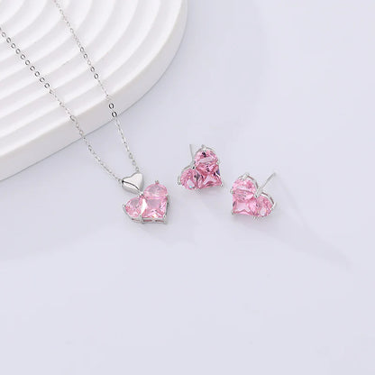 White Gold Pink Heart Pendant Necklace