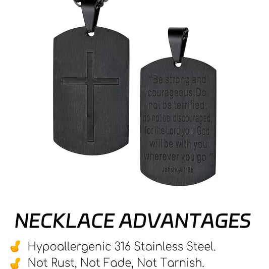 Men'S Black Cross Necklace Stainless Steel Dog Tag Necklace Christian Serenity Prayer Necklace Inspirational Jewelry Gift